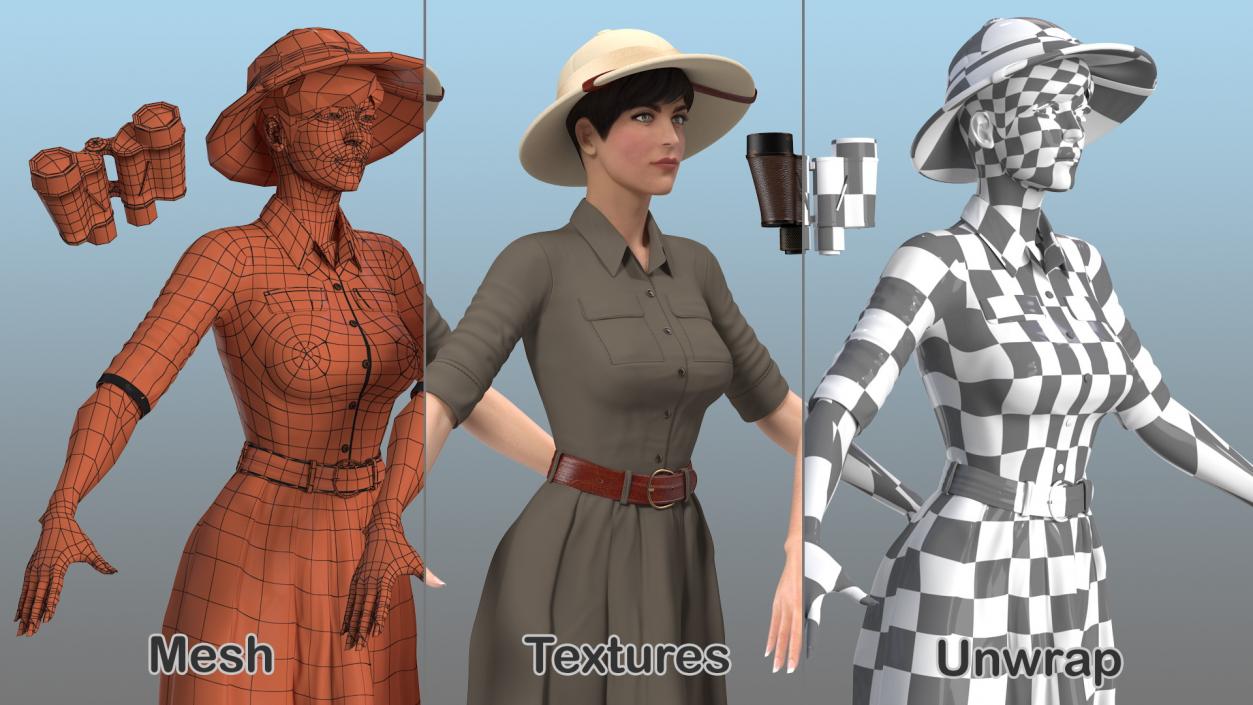 3D Female Zookeeper T Pose model