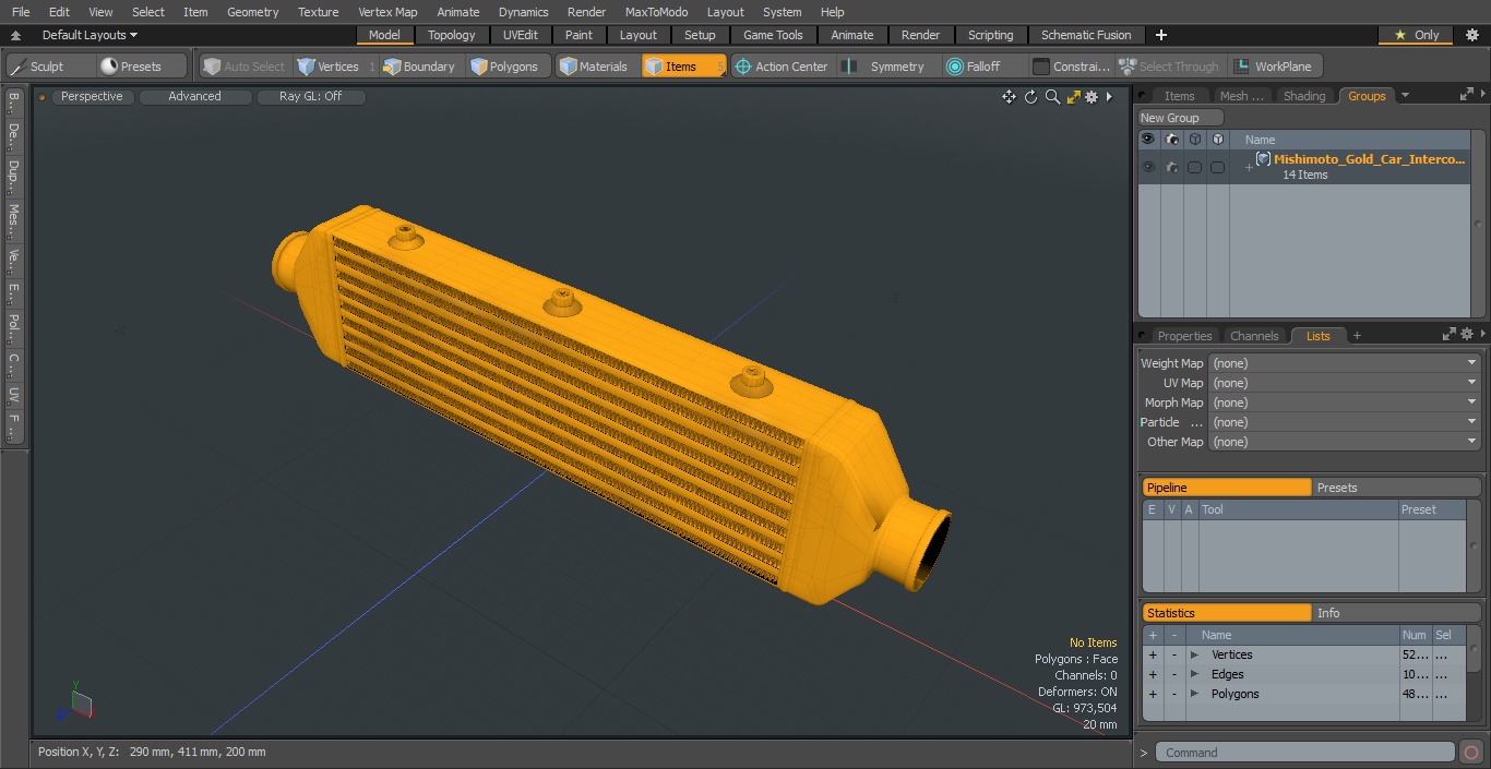 3D Mishimoto Gold Car Intercooler Two Sided Pipes