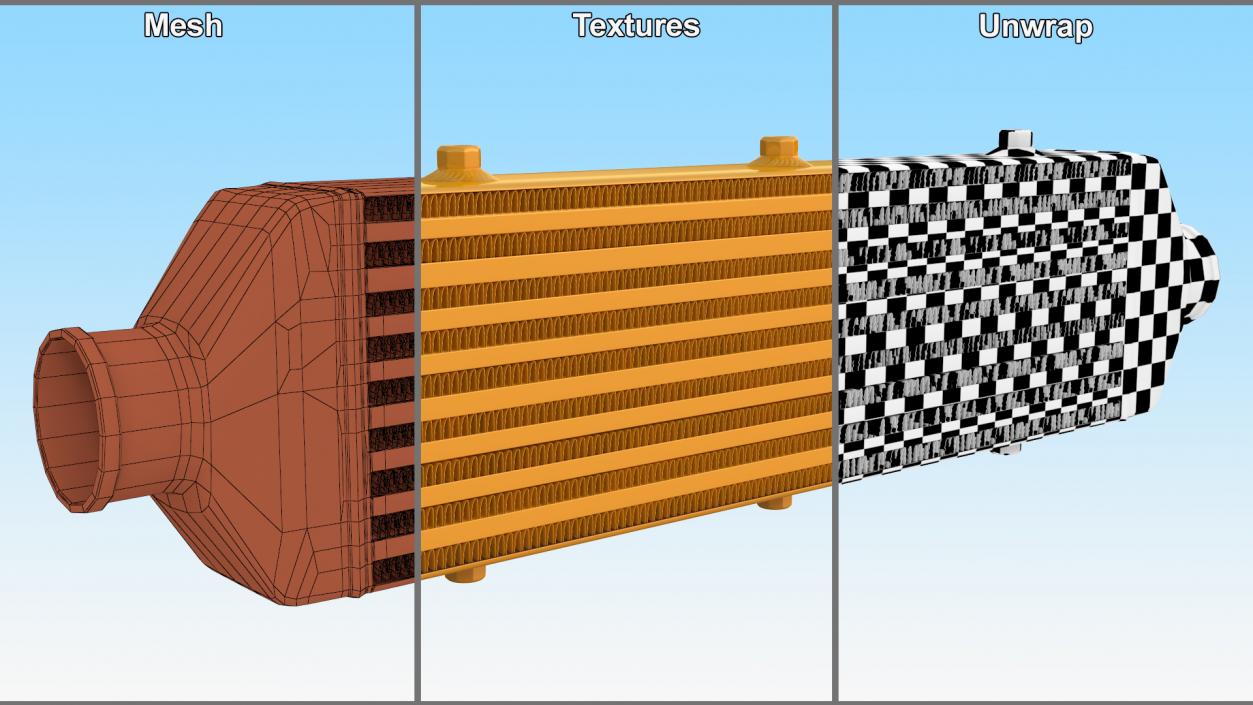 3D Mishimoto Gold Car Intercooler Two Sided Pipes