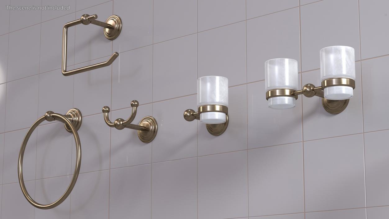 Bronze Small Wall Bathroom Accessories Set 3D