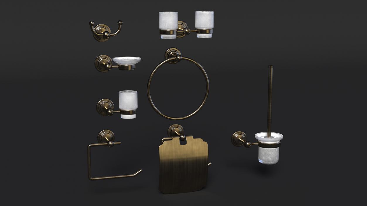 Bronze Small Wall Bathroom Accessories Set 3D