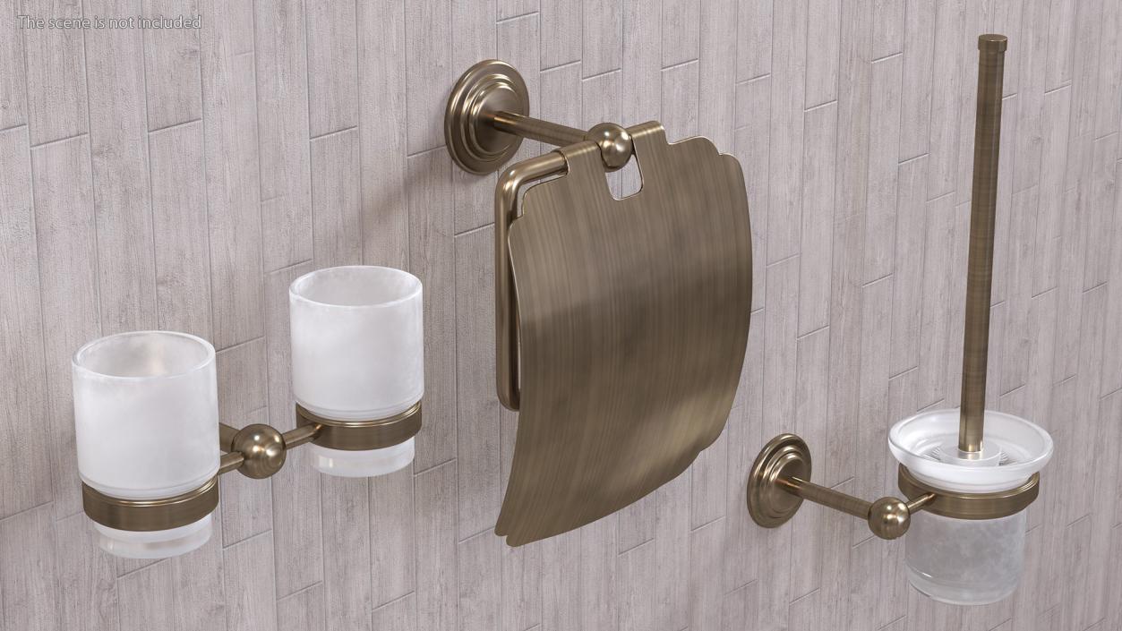 Bronze Small Wall Bathroom Accessories Set 3D