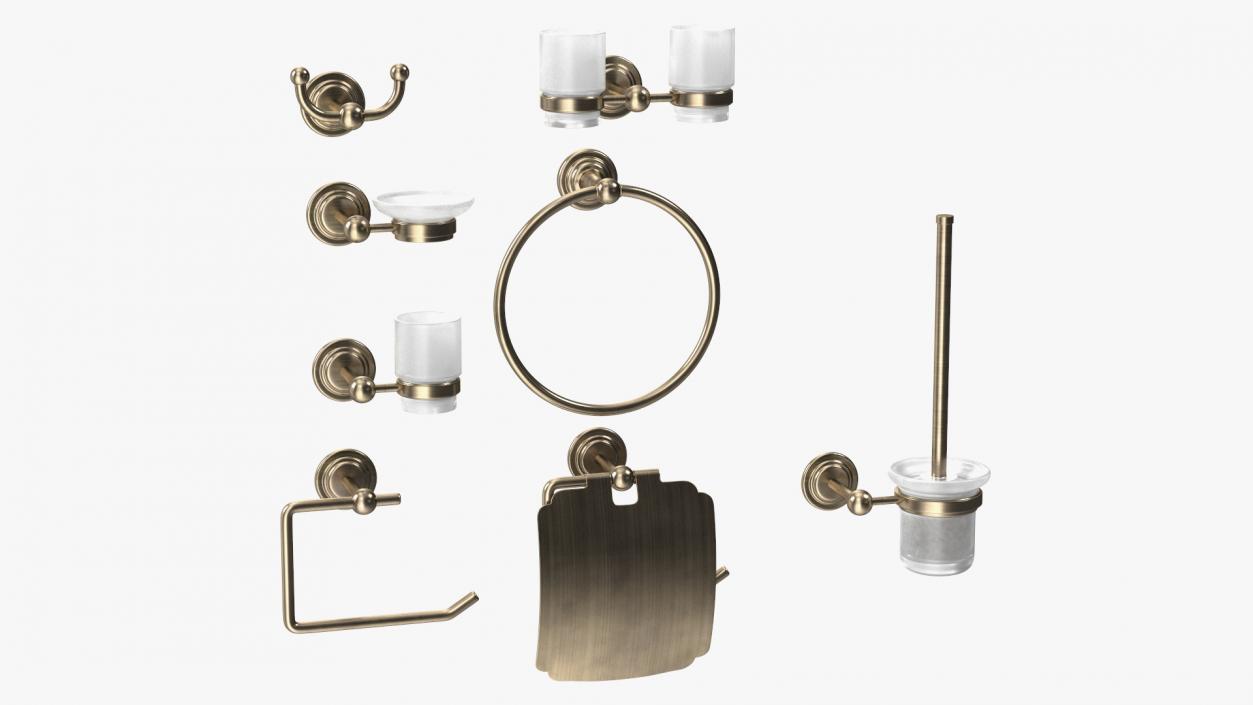 Bronze Small Wall Bathroom Accessories Set 3D