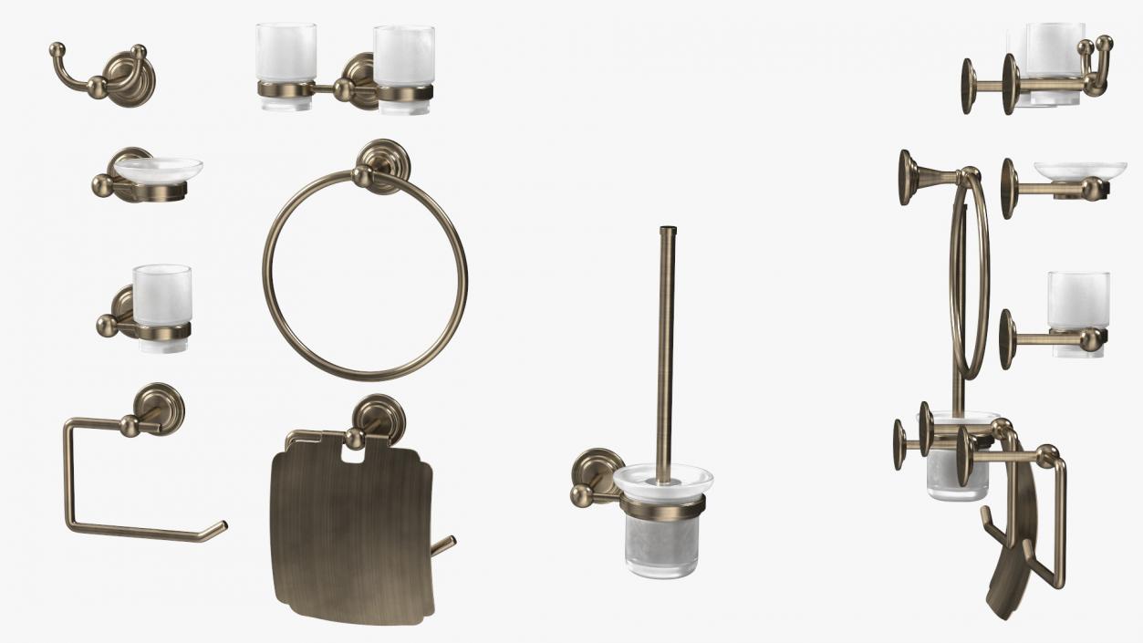 Bronze Small Wall Bathroom Accessories Set 3D