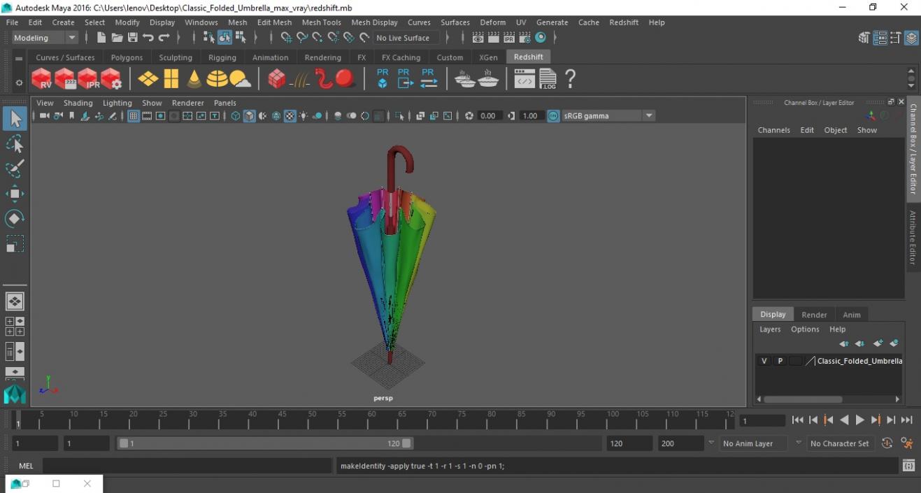 3D Classic Folded Umbrella model