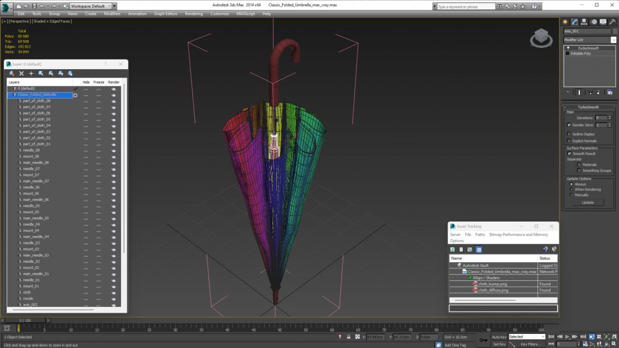 3D Classic Folded Umbrella model