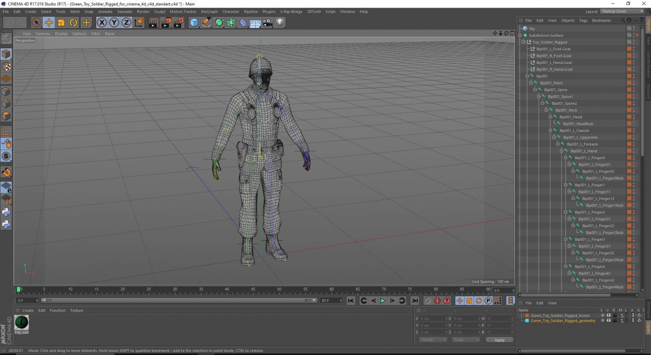 3D Green Toy Soldier Rigged for Cinema 4D model