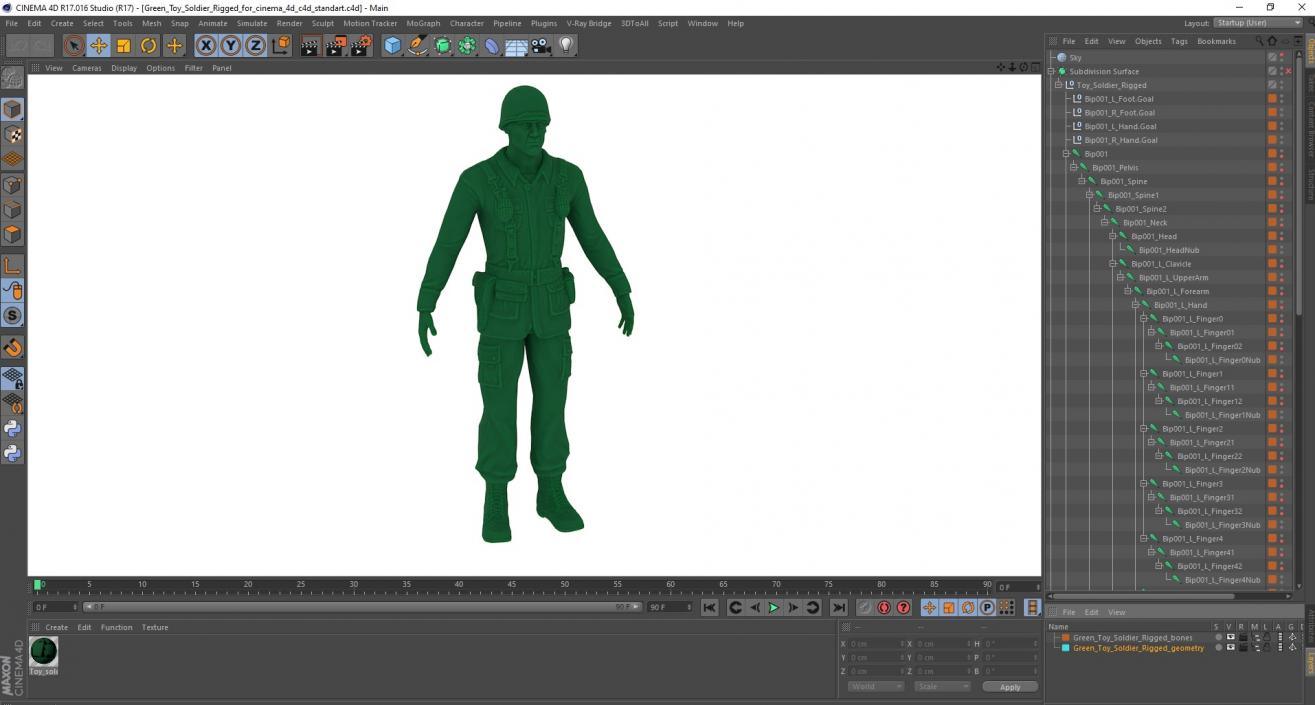 3D Green Toy Soldier Rigged for Cinema 4D model