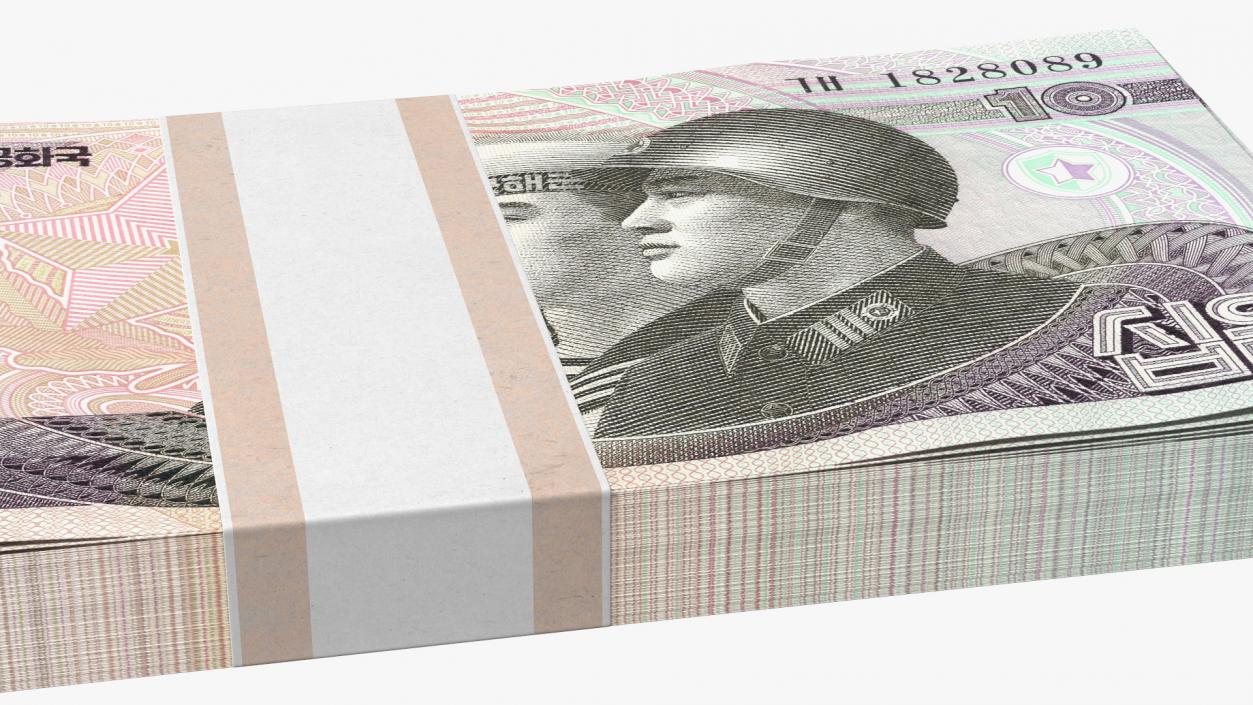 3D model North Korea 10 Won Banknotes Bundle