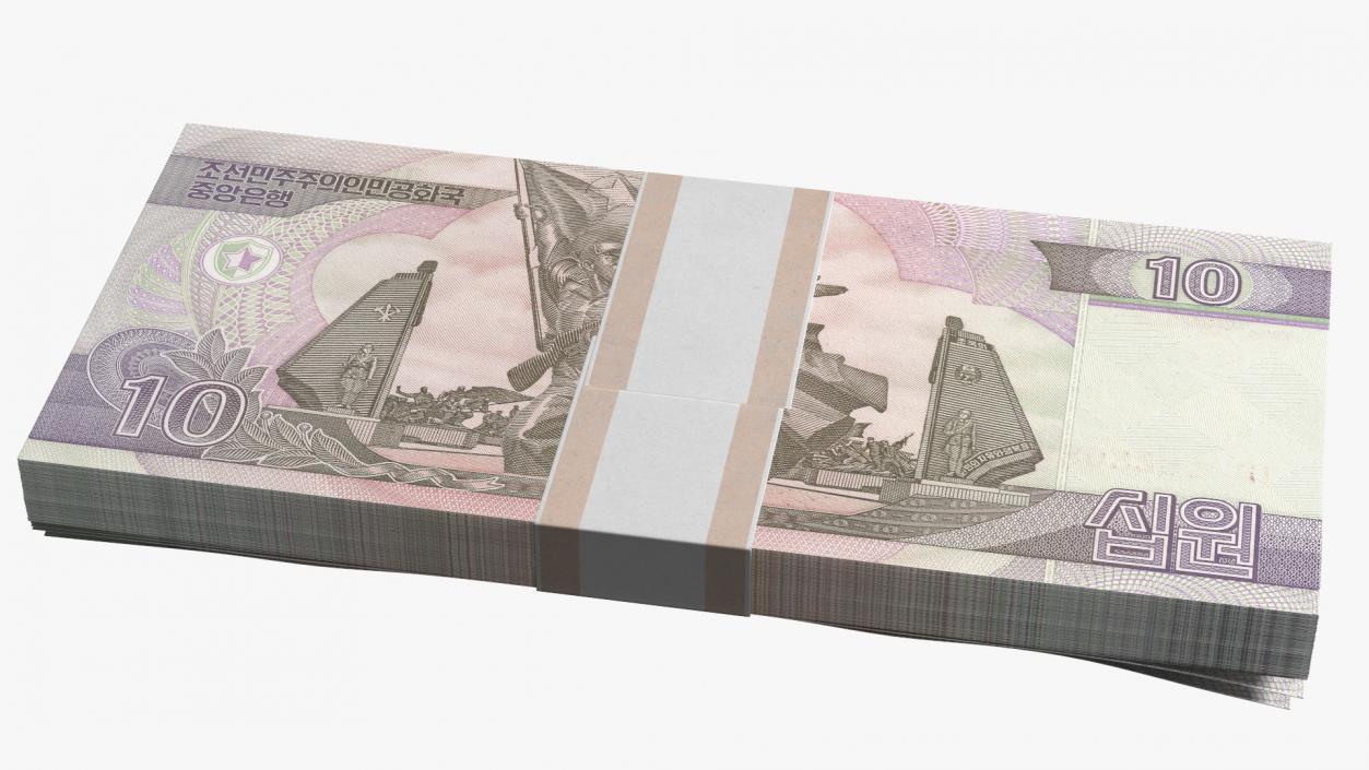 3D model North Korea 10 Won Banknotes Bundle