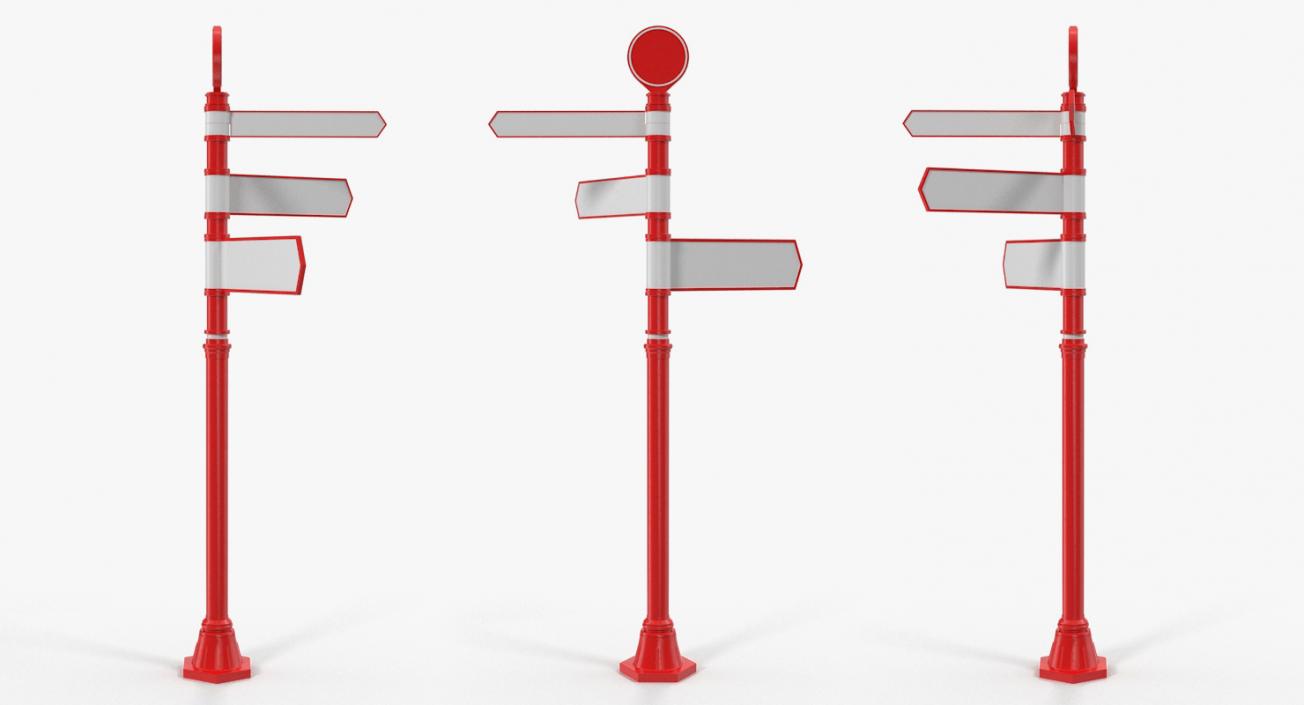 Blank Signpost With 4 Arrows Red 3D