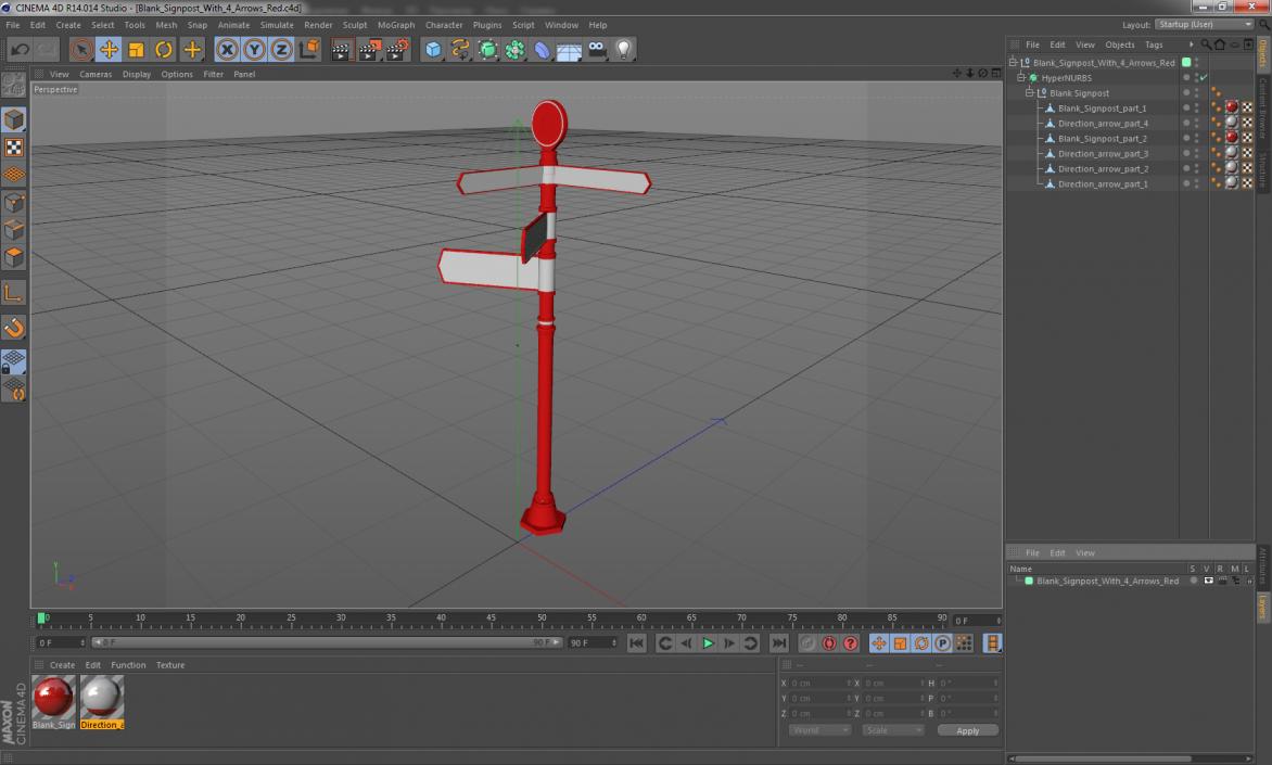 Blank Signpost With 4 Arrows Red 3D