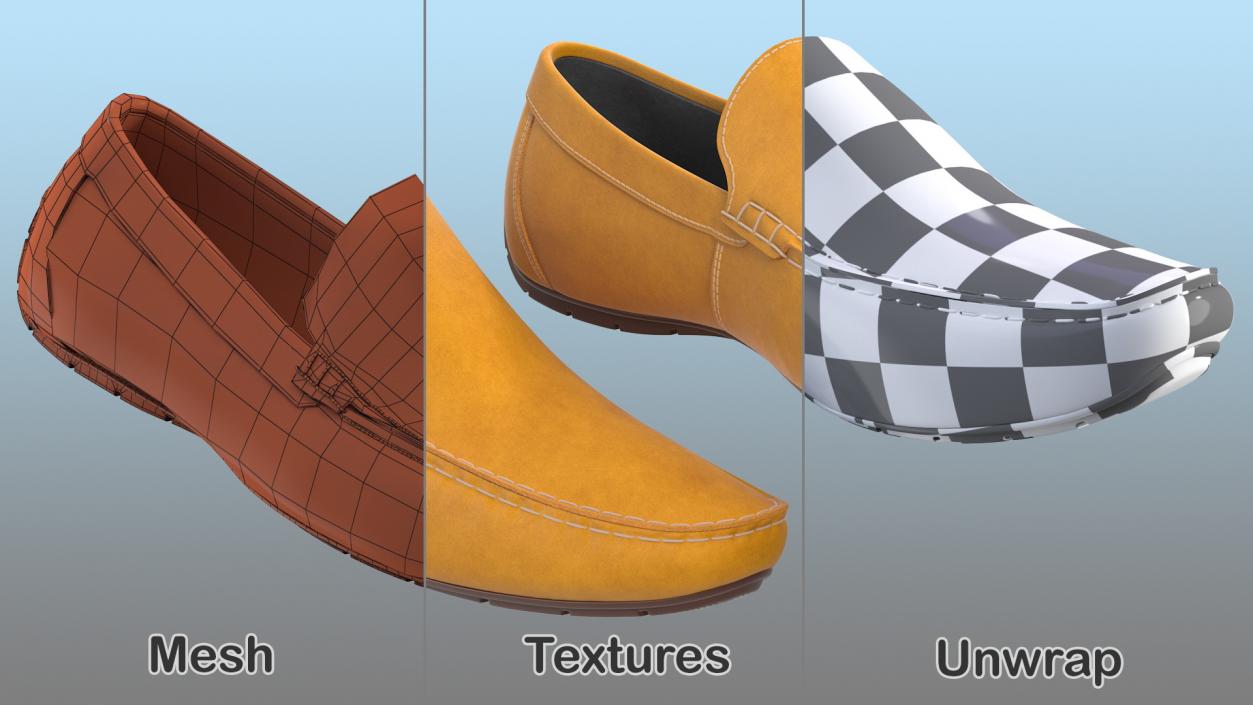 Tan Leather Loafer Shoes 3D model