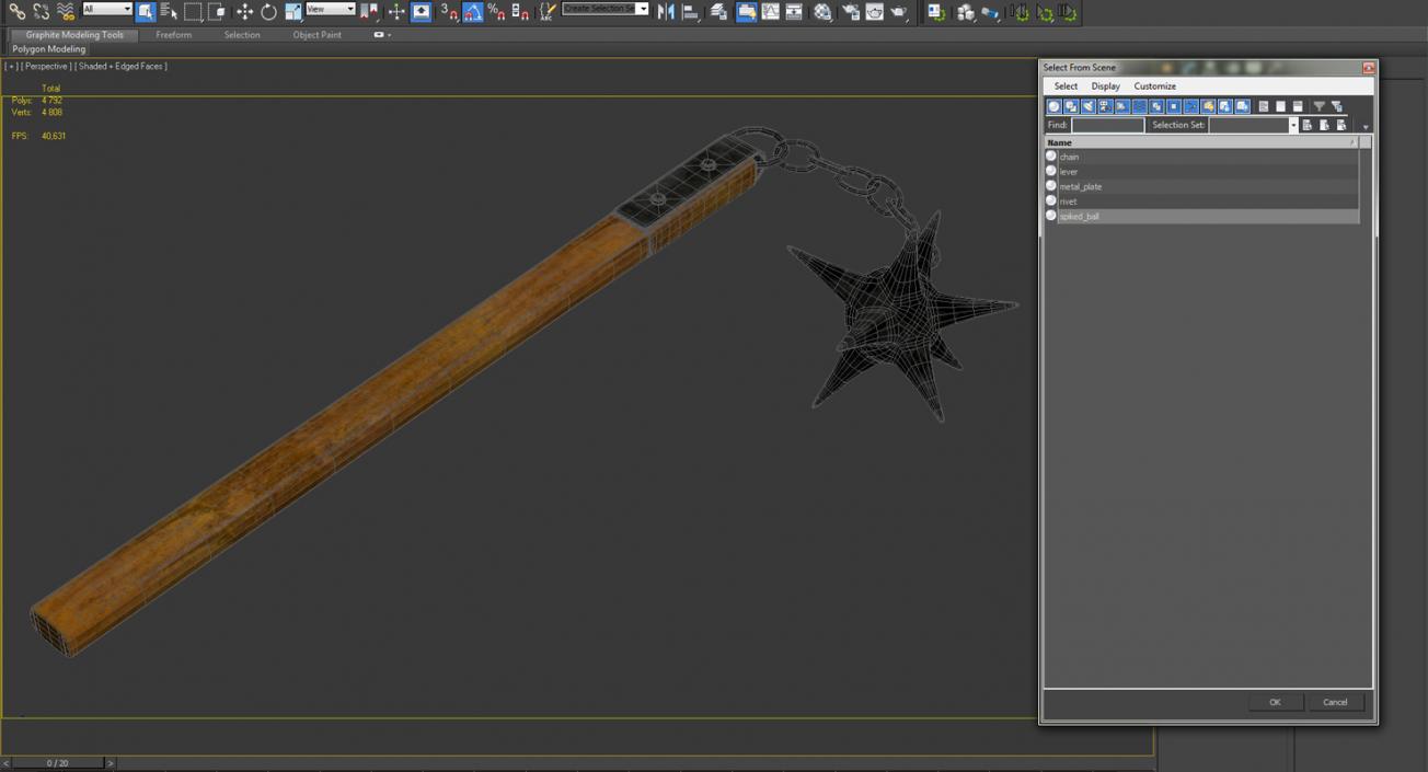 Long Spiked Flail 3D