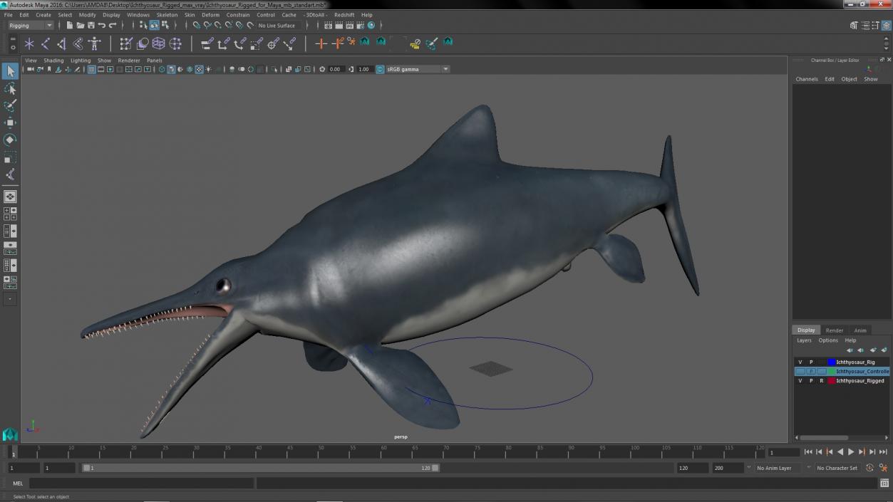 Ichthyosaur Rigged for Maya 3D