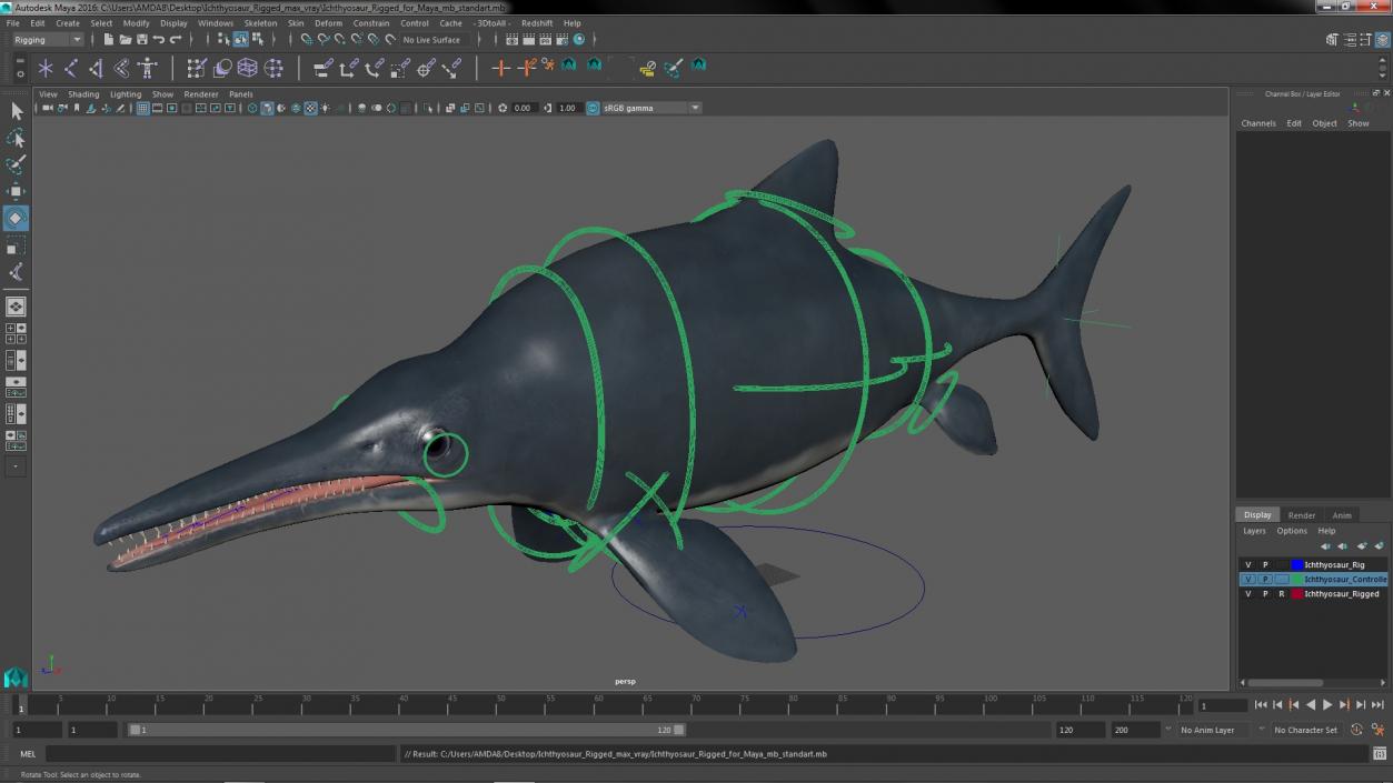 Ichthyosaur Rigged for Maya 3D