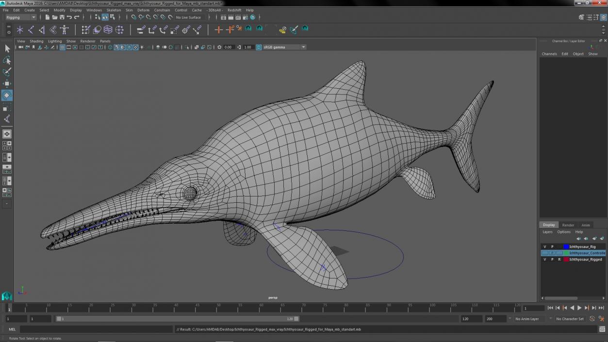 Ichthyosaur Rigged for Maya 3D