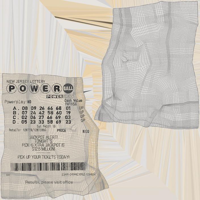 3D Lottery Ticket of Powerball Crumpled