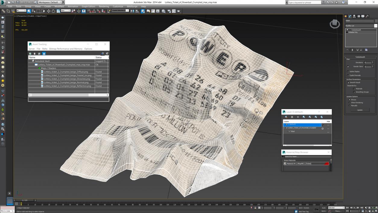 3D Lottery Ticket of Powerball Crumpled