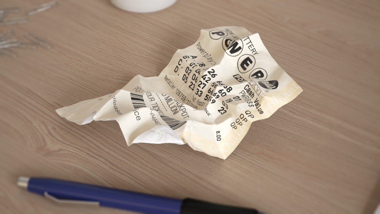 3D Lottery Ticket of Powerball Crumpled