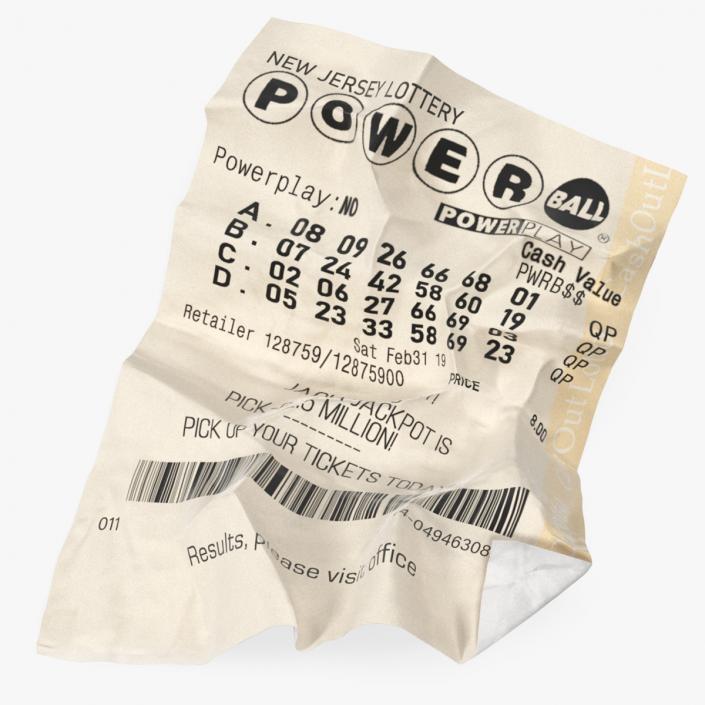 3D Lottery Ticket of Powerball Crumpled