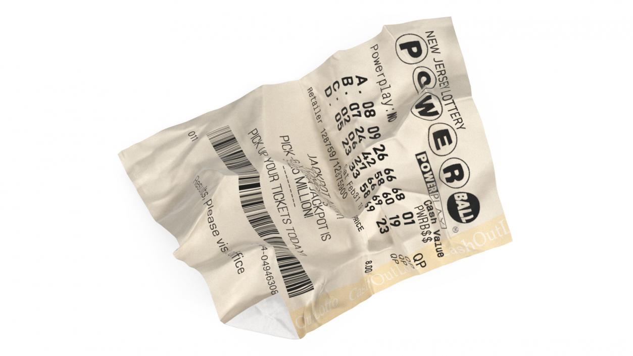 3D Lottery Ticket of Powerball Crumpled