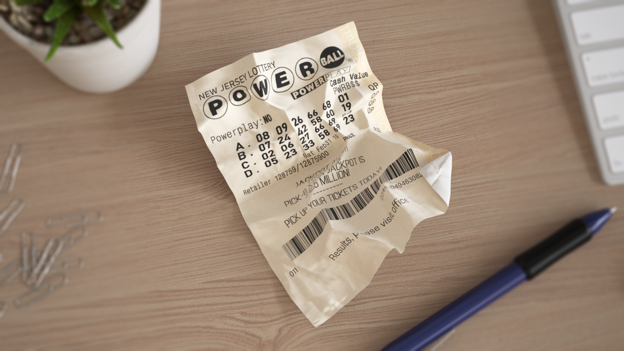 3D Lottery Ticket of Powerball Crumpled