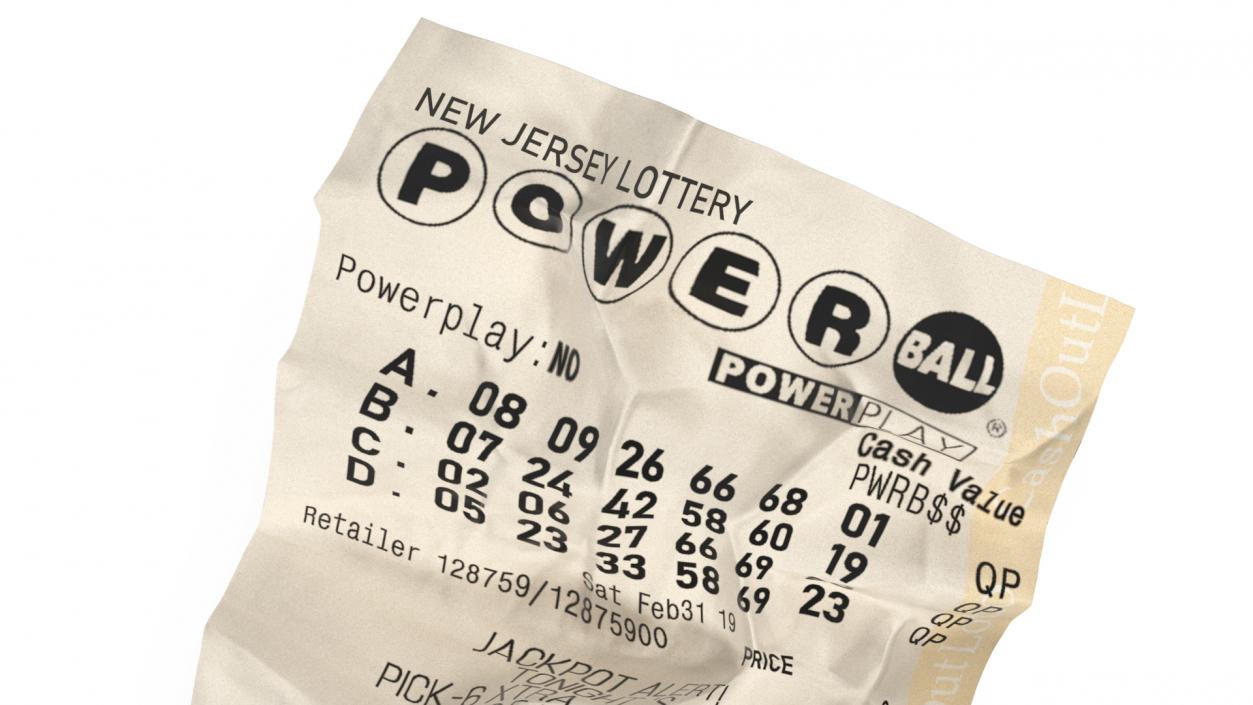 3D Lottery Ticket of Powerball Crumpled