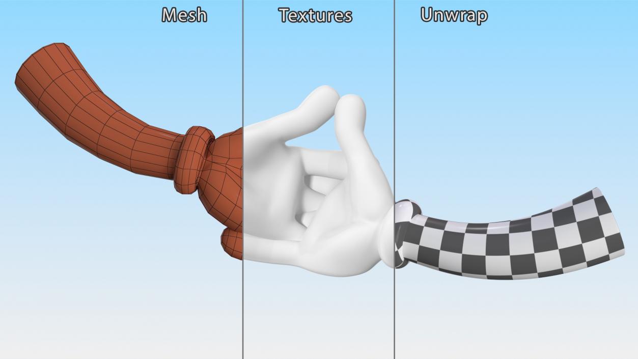 3D Cartoon Hands Fingers Locked Pose model