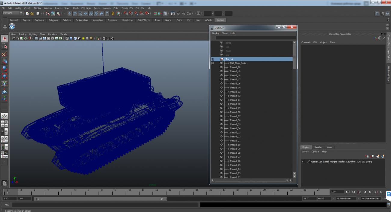 Russian 24 barrel Multiple Rocket Launcher TOS-1A 3D model