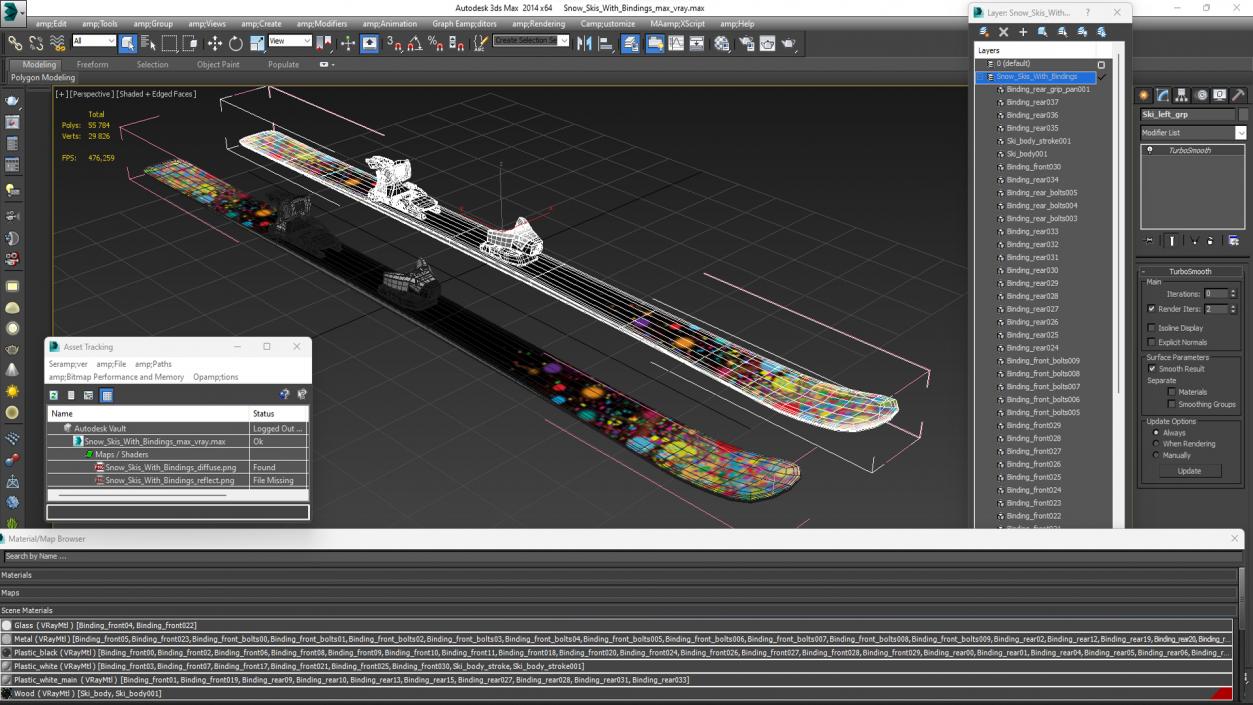 3D Snow Skis With Bindings model