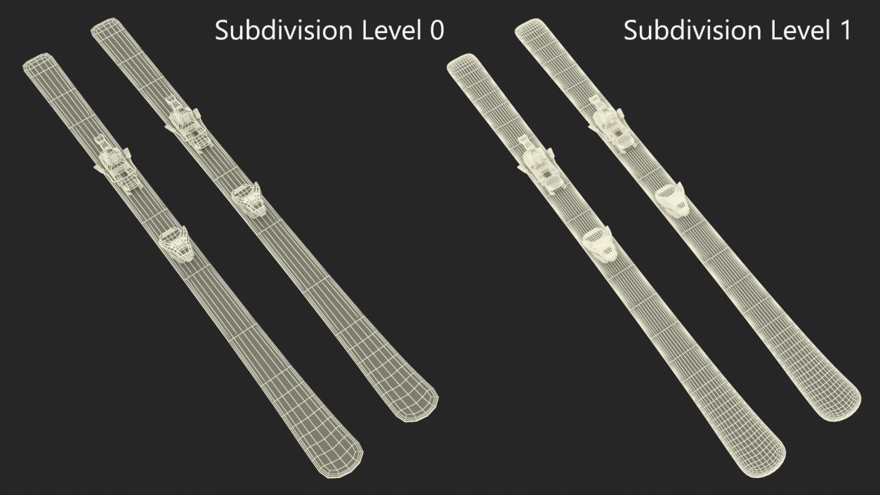 3D Snow Skis With Bindings model