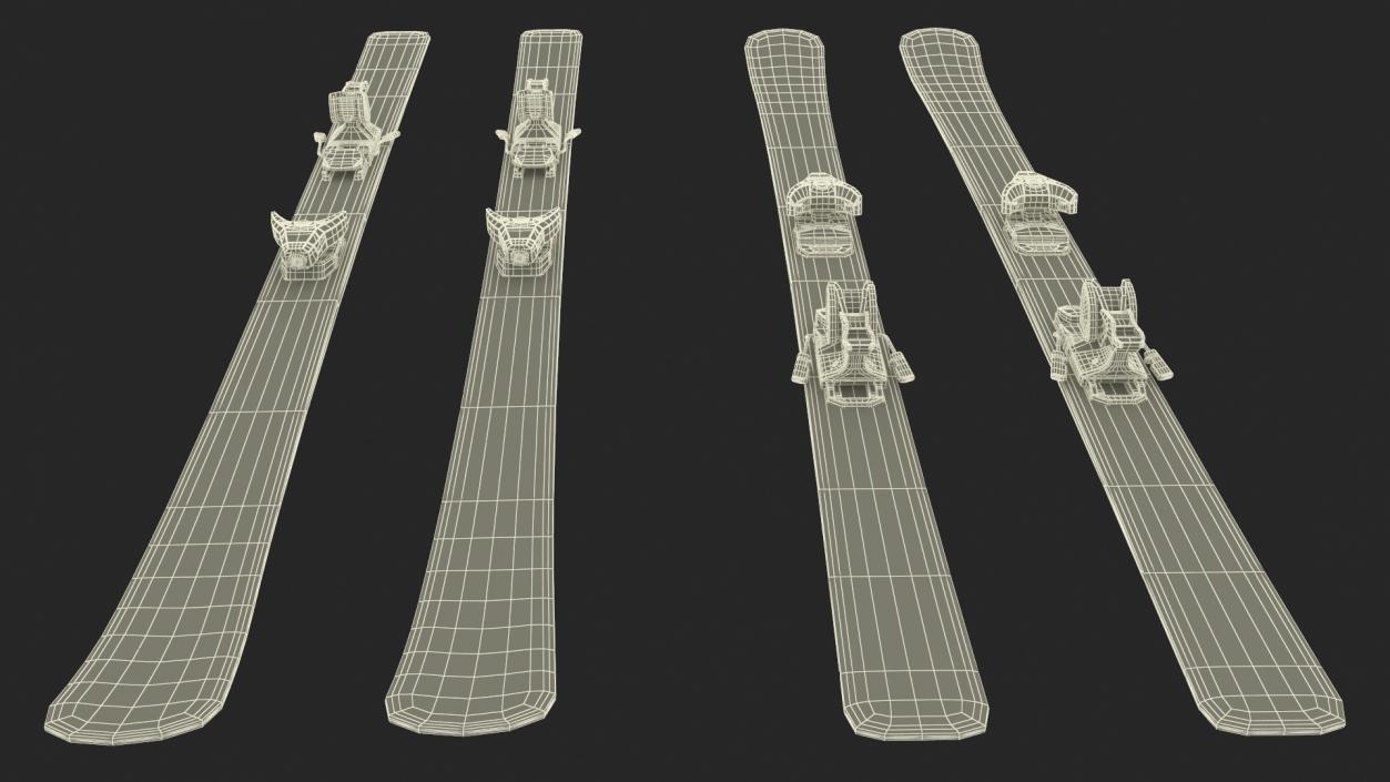 3D Snow Skis With Bindings model