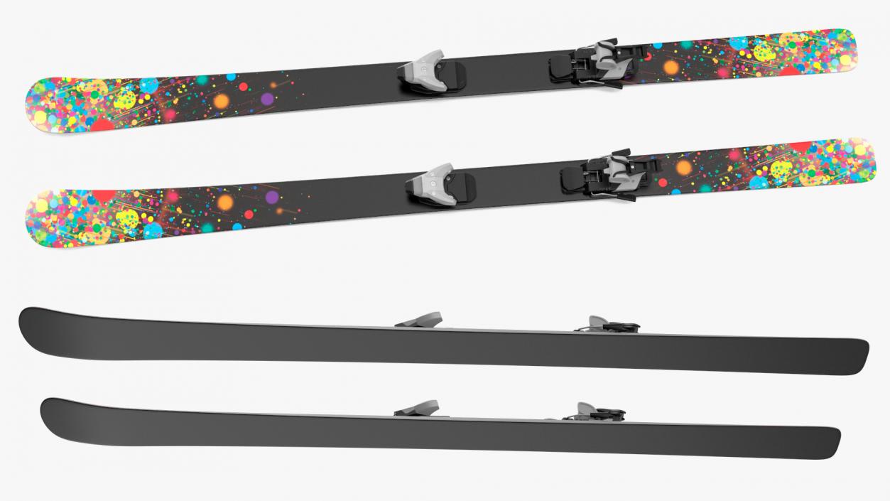 3D Snow Skis With Bindings model