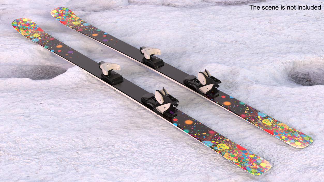 3D Snow Skis With Bindings model