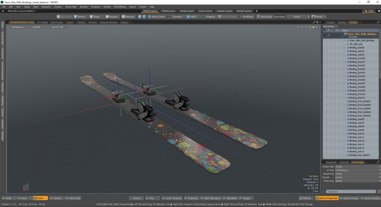 3D Snow Skis With Bindings model