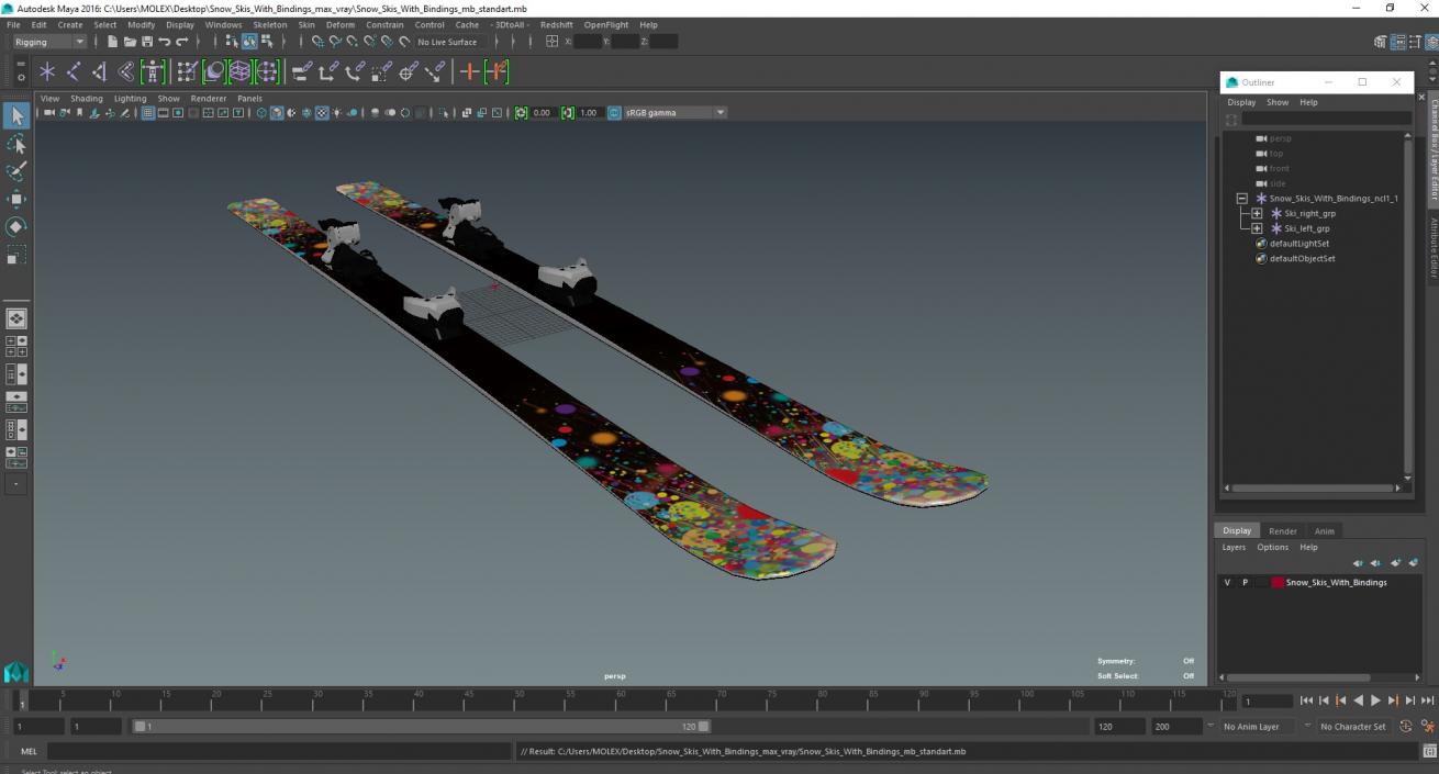 3D Snow Skis With Bindings model