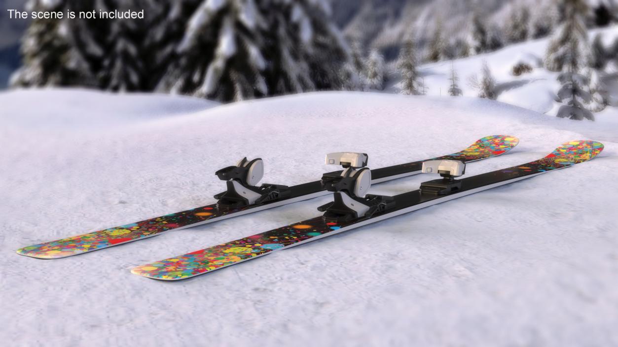 3D Snow Skis With Bindings model