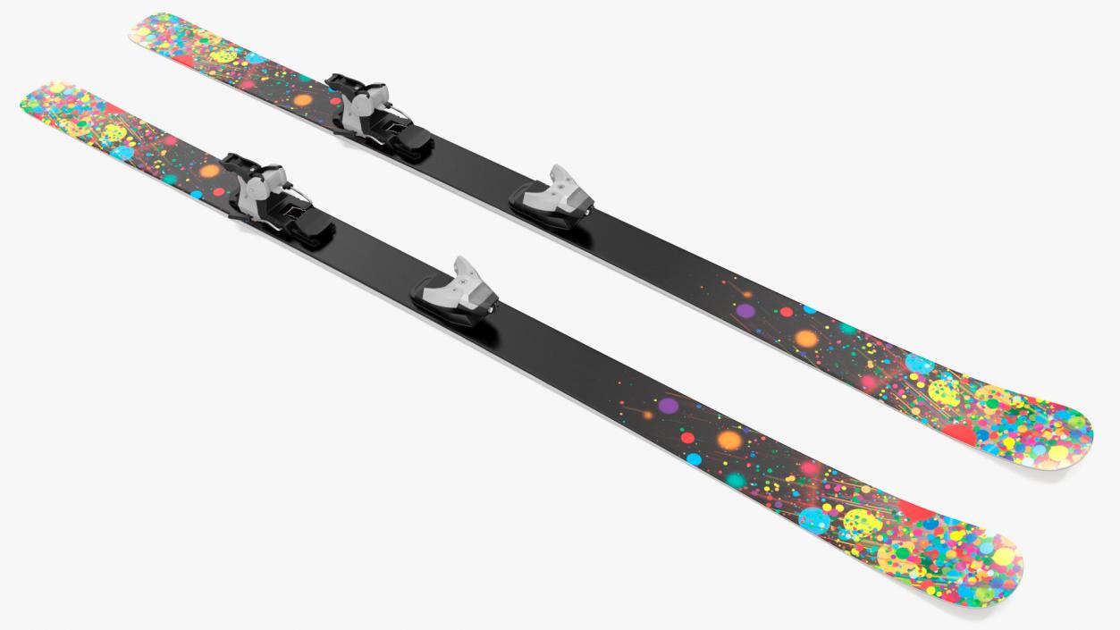 3D Snow Skis With Bindings model