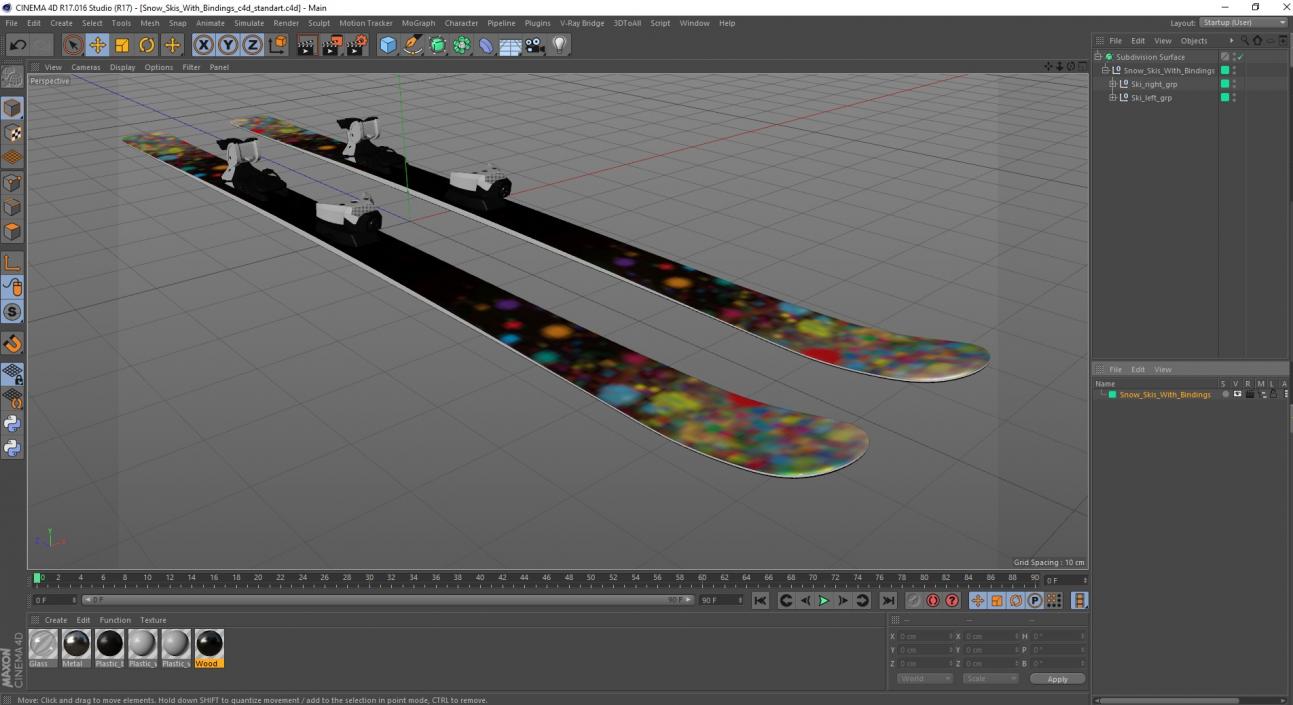 3D Snow Skis With Bindings model