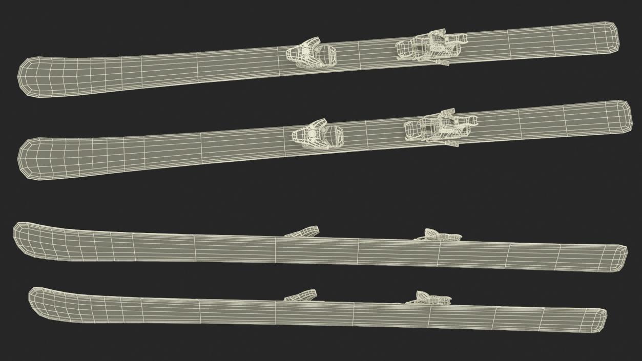 3D Snow Skis With Bindings model