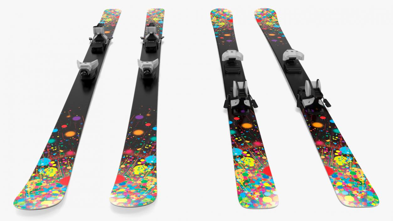 3D Snow Skis With Bindings model