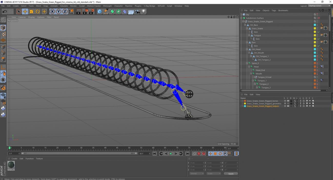 3D model Grass Snake Green Rigged for Cinema 4D 2