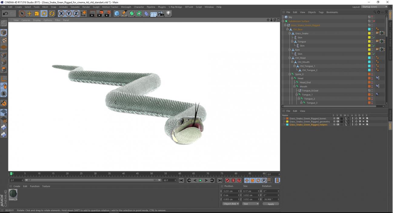 3D model Grass Snake Green Rigged for Cinema 4D 2