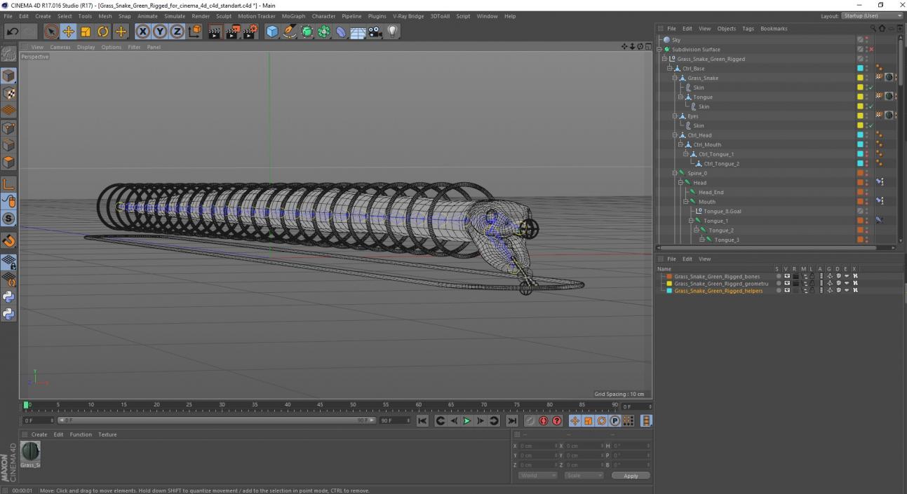 3D model Grass Snake Green Rigged for Cinema 4D 2
