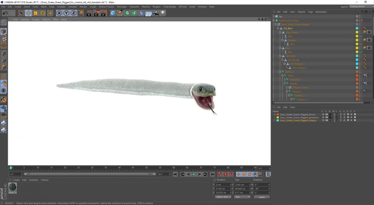 3D model Grass Snake Green Rigged for Cinema 4D 2