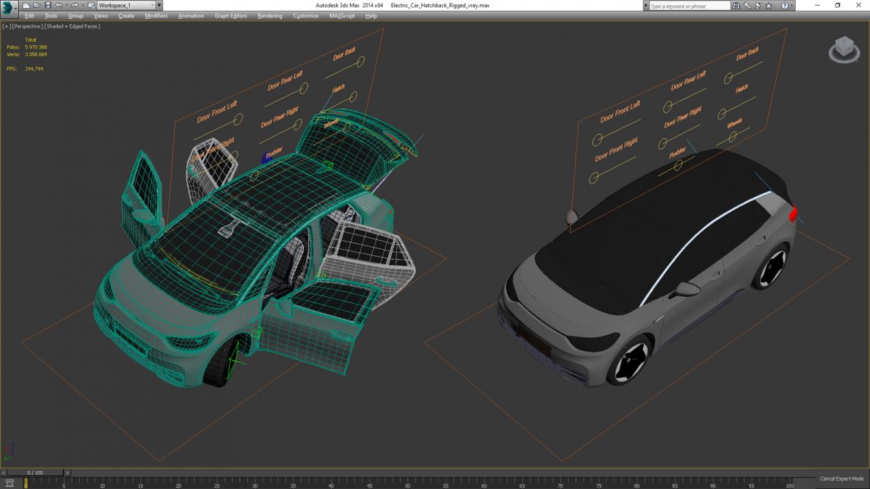 Electric Car Hatchback Rigged 3D model