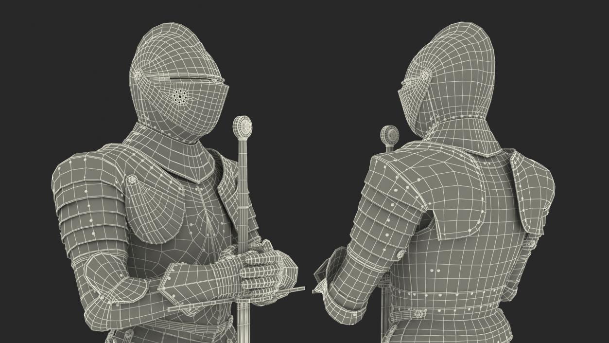 3D Polished Plate Armor with Zweihander Rigged model