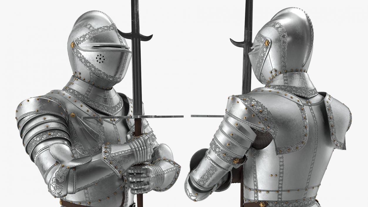 3D Polished Plate Armor with Zweihander Rigged model