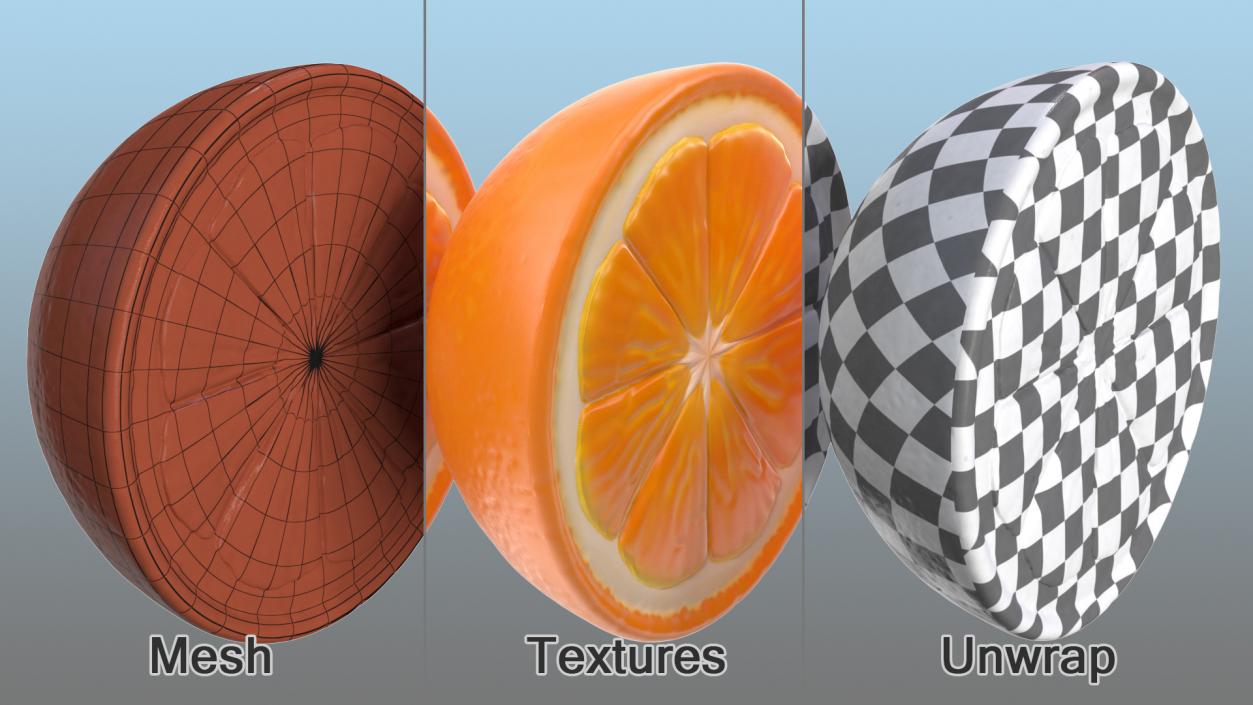 3D Half Fresh Orange Fruit Cartoon